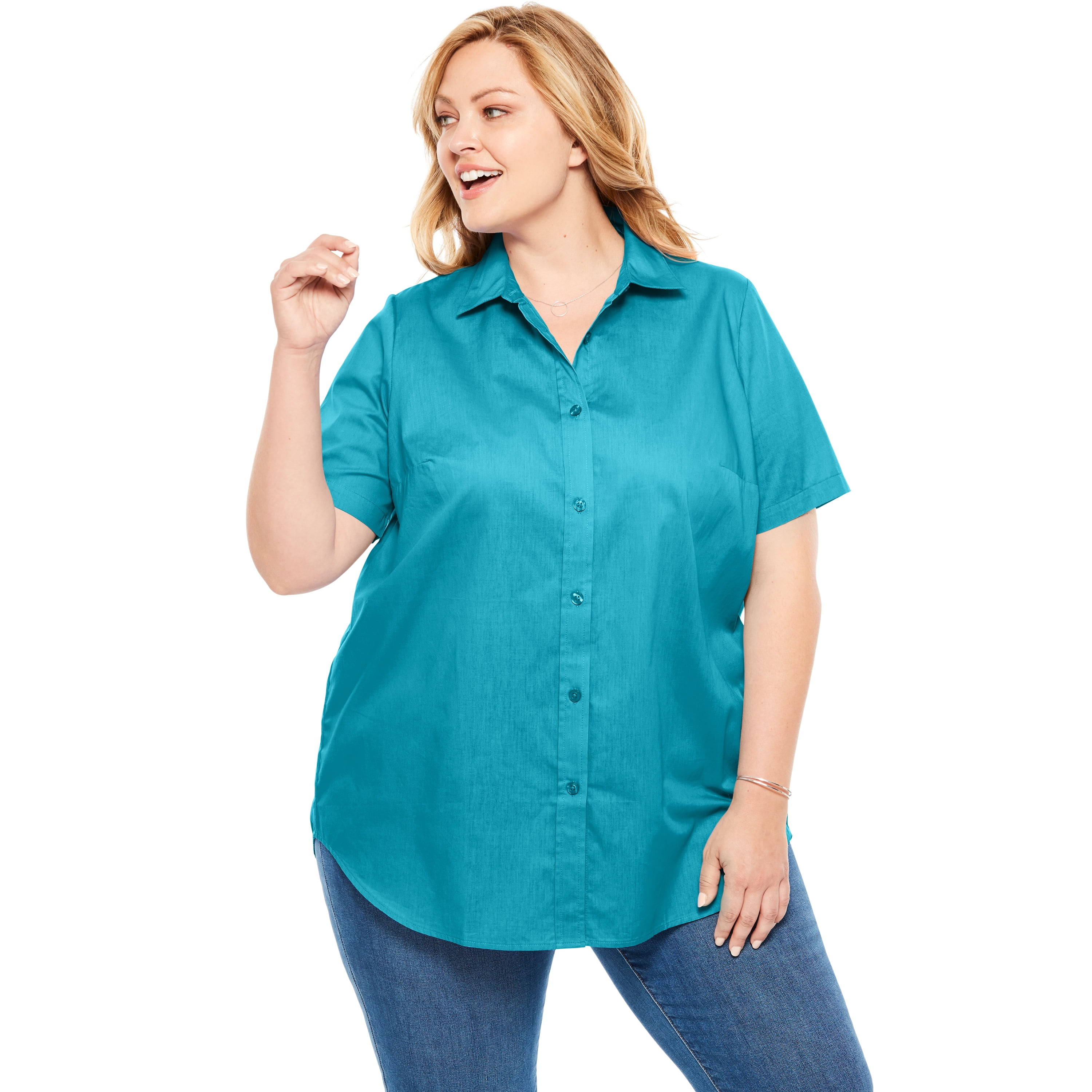 Woman Within - Woman Within Plus Size Perfect Short Sleeve Button Down ...