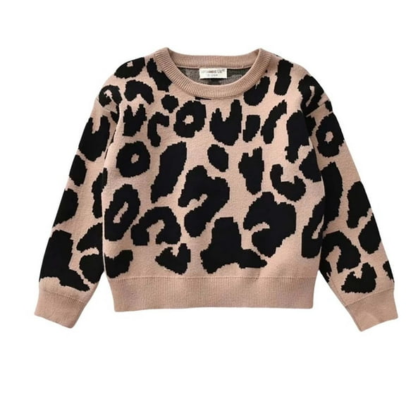 WOYY Toddler Girls Leopard Print Sweatshirt Long Sleeve Round Neck Pullover, Sizes 2-3T