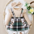 thumbnail image 2 of Girls Clothes Ruffle Long Sleeve Round Neck Solid Ribbed Top Bow Tie Plaid Skirt Short Fall Outfit 7 Piece Skirt Set,Z2-Khaki,6-9 Months, 2 of 4