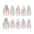 thumbnail image 2 of Silver French Tip Press on Nails,Long Almond Fake Nails with Swirl Lines Designs 3D,Acrylic Glossy Full Cover Glue on Nails Cute Artificial Stick on Nails for Women Girl Manicure Holiday 24pcs, 2 of 9