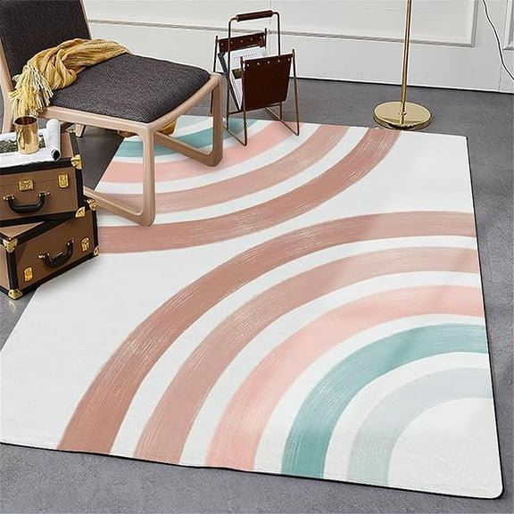 Medieval Boho Rainbow Area Rug, Non Slip Easy Care Kids Rugs, Breathable Durable Carpet for Indoor Bedroom Living Room Office Decor Rug 5 x 8ft