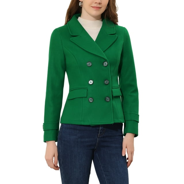 Abrigo de doble botonadura con solapa de pico para mujer INSPIRE CHIC, color verde, de lana para invierno