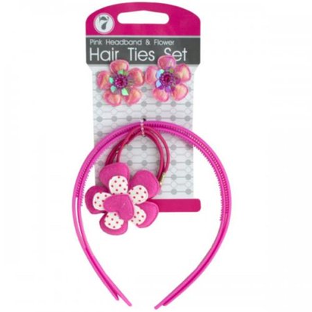 Bulk Buys Kl21165 Pink Headbands Flower Hair Ties Set White