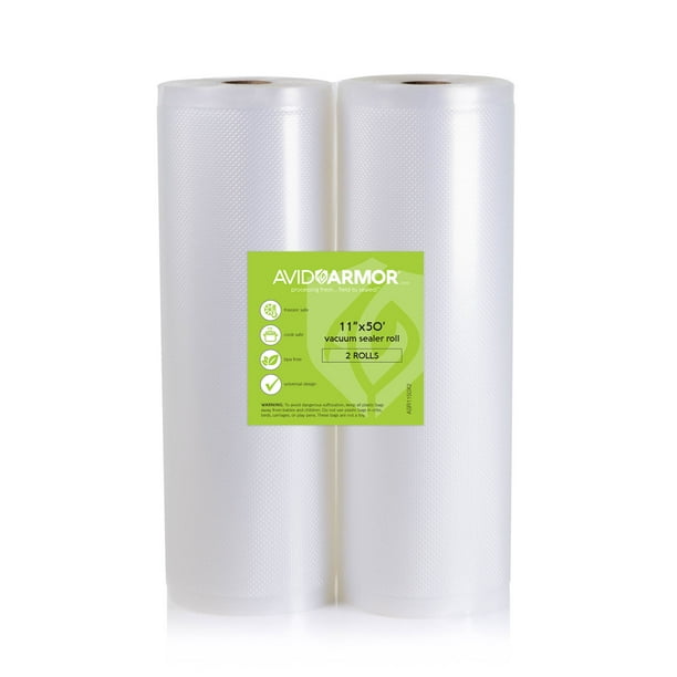 Avid Armor Two 11”x50’ HeavyDuty Vacuum Sealer Rolls Easy Cut for Custom Bag Sizes 100 Total