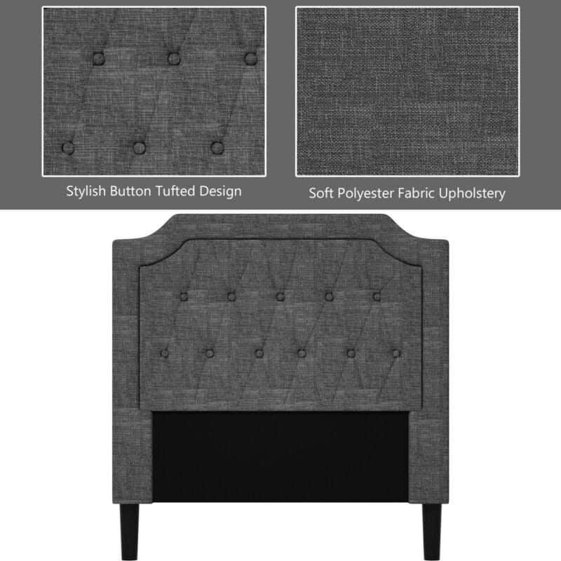 Furnibear Twin Bed Frame, Linen Upholstered Platform Bed Frame with Button Tufted Headboard and Wood Slat Support for Bedroom, Gray