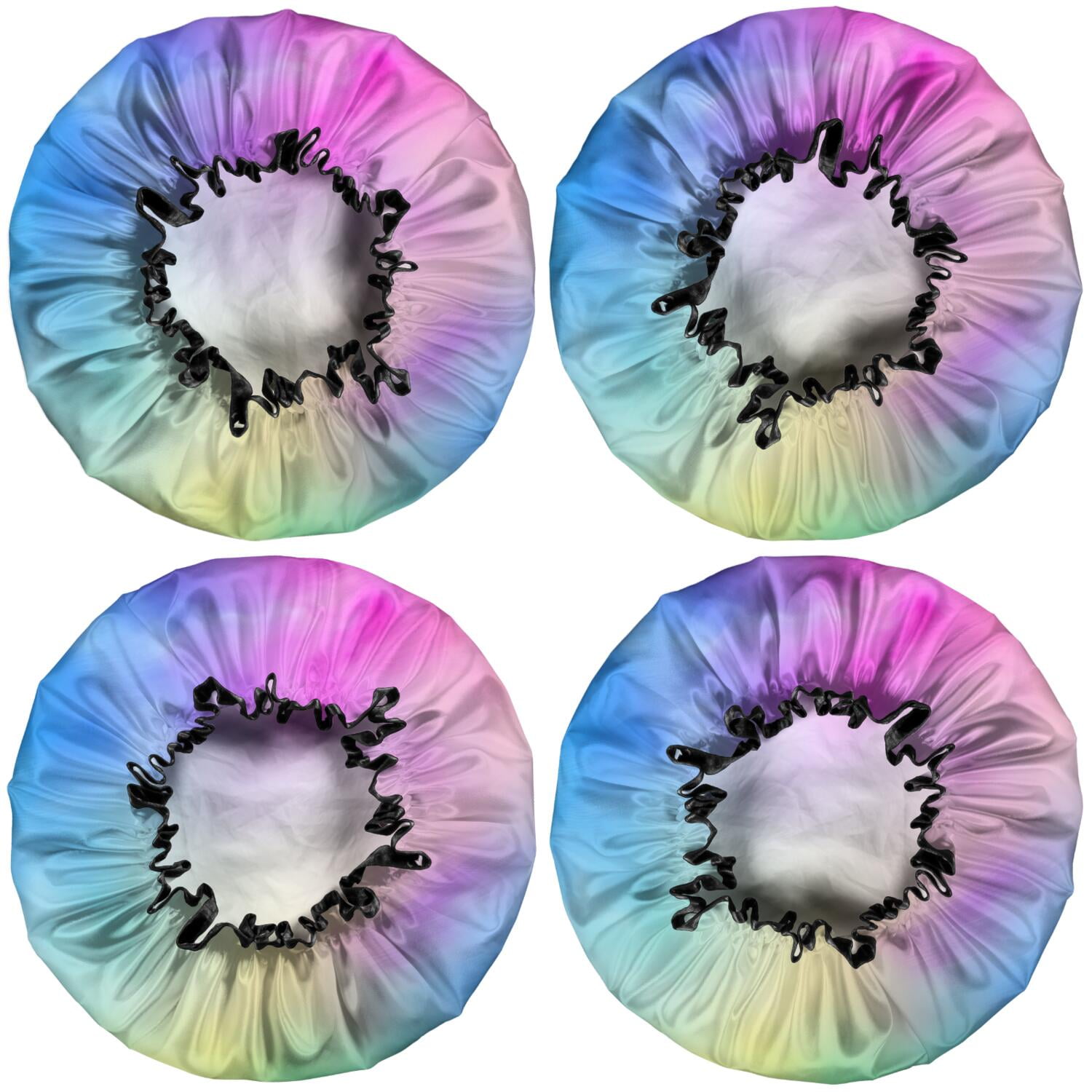 Shower Caps,Rainbow Tie Dye Cloud Waterproof Shower Cap for Women 4 Pieces,Double Reusable Hair Cover for Shower PEVA Elastic Stretch Hem