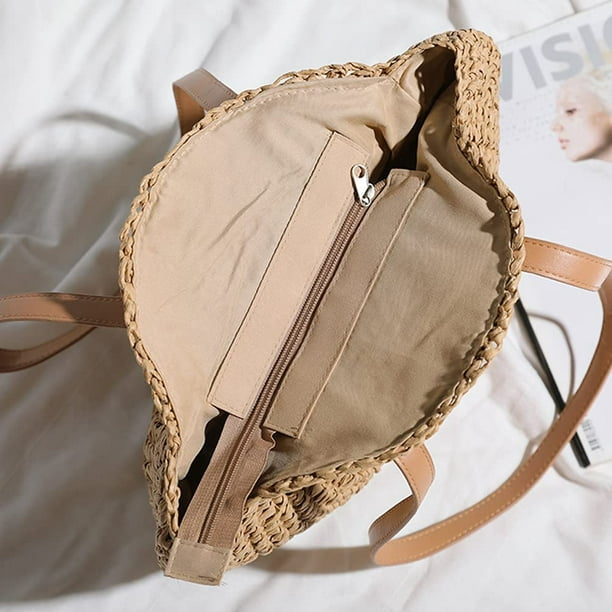 Straw Bag for Women Summer Beach Bag Soft Woven Tote Bag Large Rattan  Shoulder Bag for Vacation 