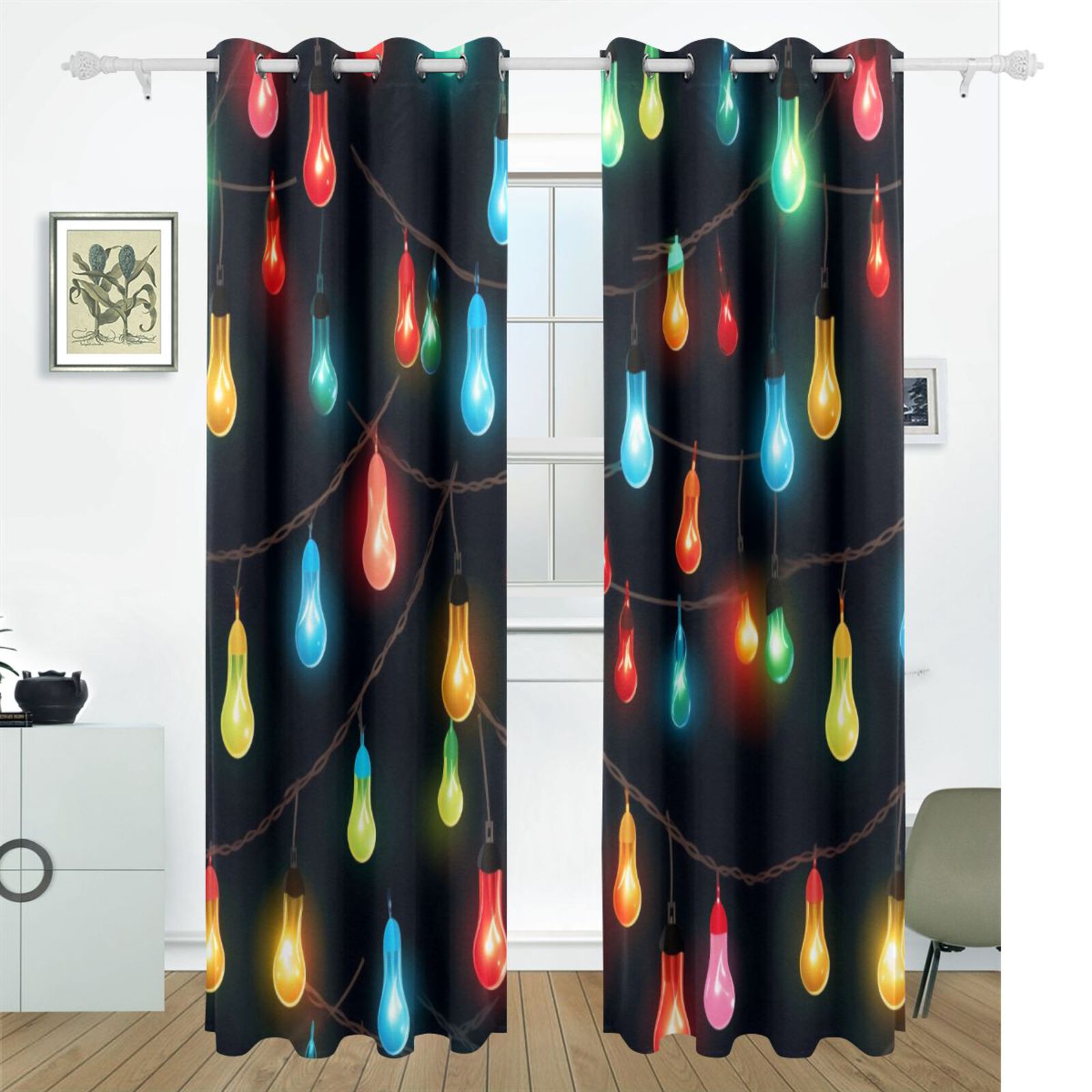 Christmas Lamp Light Post Black Out Curtains 72 Inch Length Curtains for Sliding Glass Doors Bedroom Living Room 2 Pack