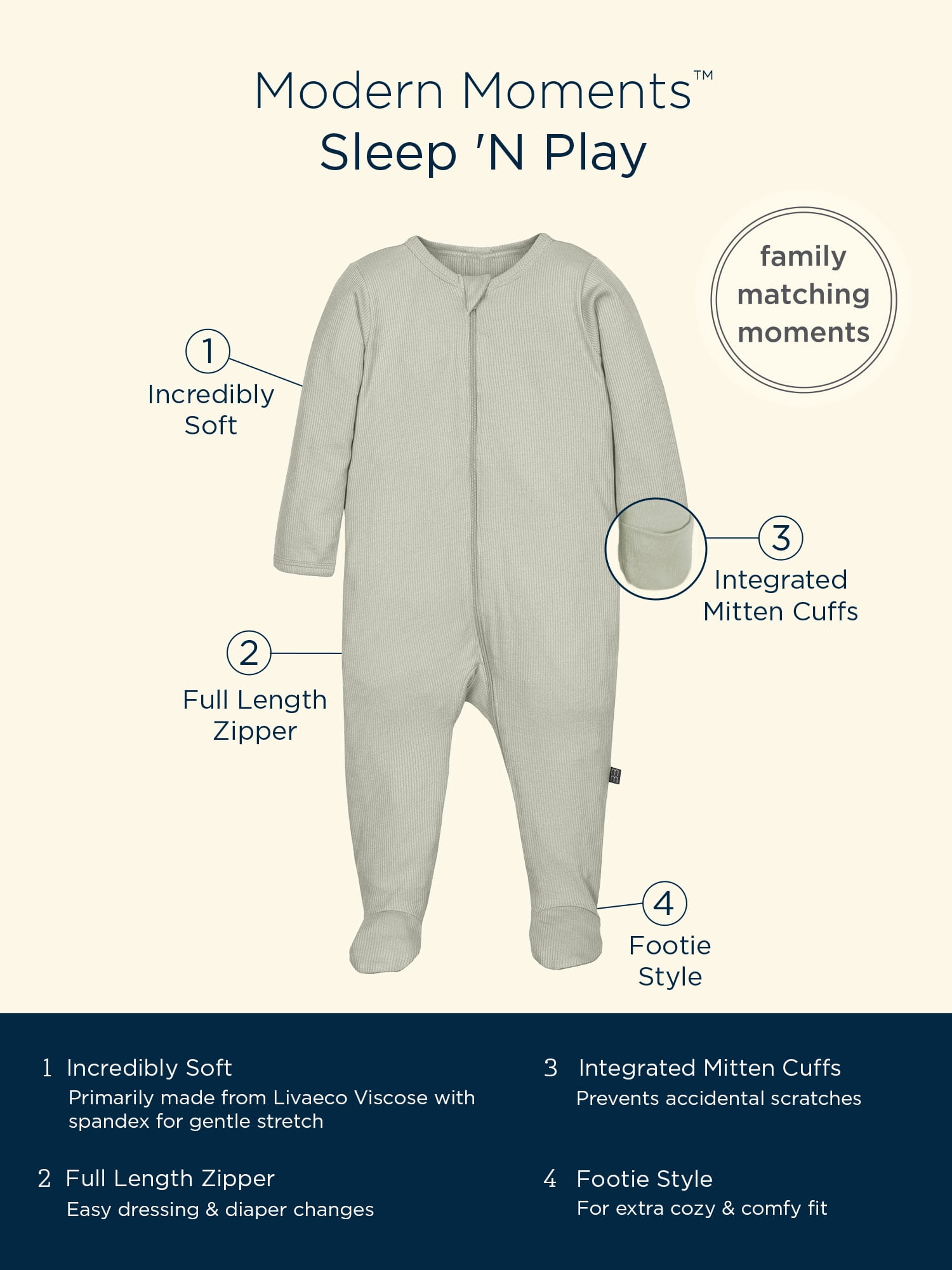 Modern Moments by Gerber Baby Unisex Super Soft Sleep 'N Play, Sizes Newborn - 6/9 Months