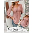thumbnail image 6 of Hibeli Women Drawstring V Neck Ruffle Long Sleeve Tunic Jacquard Solid Color Top, 6 of 7