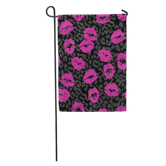 SIDONKU Gray Lipstick Kiss Pink Pattern Girl Rock Roll Grey Garden Flag Decorative Flag House Banner 28x40 inch