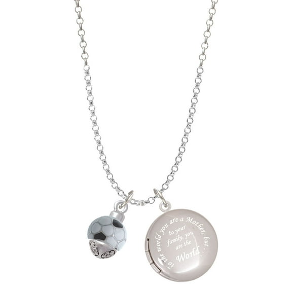 Delight Jewelry Silvertone 3-D Enamel Soccerball Spinner To the World You are a Mother Locket Necklace
