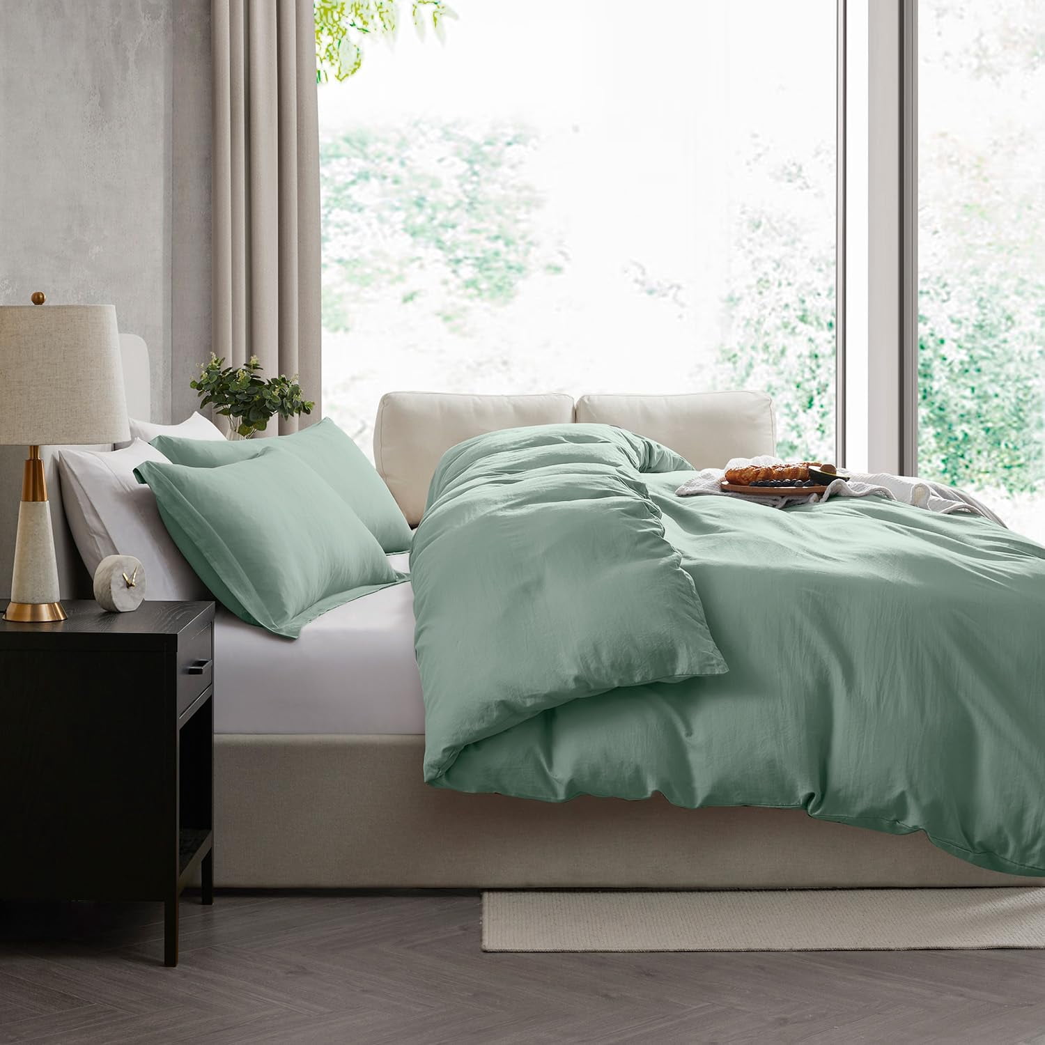 LammaLoe Duvet Cover Twin/Twin XL Size, Soft Prewashed 2-Piece Duvet Cover Bedding Set with 1 Pillow Sham, Sage Green