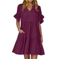 thumbnail image 1 of Vestido de Verano de Manga Corta para las Mujeres una Línea de Playa Casual, Bolsillos de Primavera Suelto Vestido de Poliéster, 1 of 8