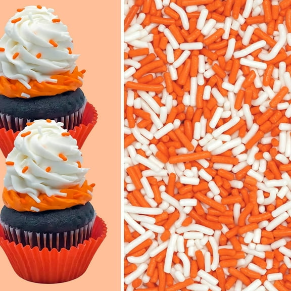 Sprinkle Deco® Orange and White Cake Pop Cookie Cupcake Cakes Semi-Sweet Edible Confetti Decorations Sprinkles Desert Jimmies Toppers