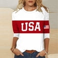 thumbnail image 4 of POIUYTR Women Memorial Day T-Shirts Casual Loose Crewneck 3/4 Sleeve Printed Shirts Holiday Trendy Soft Comfy Solid Color Tops, 4 of 6
