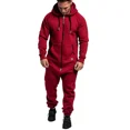 thumbnail image 1 of Mens Solid Long Sleeve Hooded Jumpsuit with Zipper Pockets Autumn Winter Casual, 1 of 9
