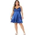 thumbnail image 3 of DARING DIVA Women's Plus Size Satin Lace Ruffle Trim Nightgown 1X Royal Blue, 3 of 6