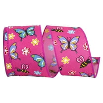 Reliant Ribbon - 93617W-222-40F, Butterfly And Bees Bright Wired Edge Ribbon, Fuchsia, 2-1/2 Inch, 10 Yards