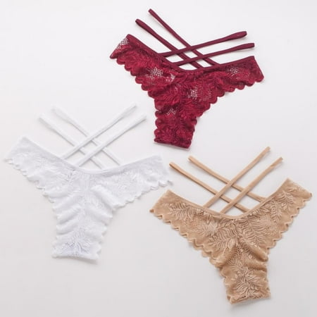 

Lady G-String Underpanties Breathable Low Waist Thongs Women Briefs Double Cross Strap Panties Lace Thong Underwear 3pcs
