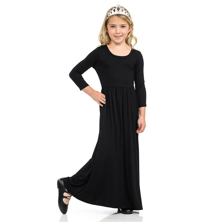 Toddler Girl Long Sleeve Scoop Neck Soild Loose Casual Daily Wear Long Maxi Princess Dress 12 Year Girls Dress Pocket Swing Dress Dress for plus Size Girls Girls Summer Dress Baby Girl