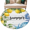 thumbnail image 2 of Summer Lemon Round Living Room Rugs 8 ft, Oceans Blue Shells Starfish Flower White Wood Grain Washable Large Area Rug with Non-Slip Sturdy Edge Binding Round Carpet for Dining Room Kitchen Office, 2 of 9