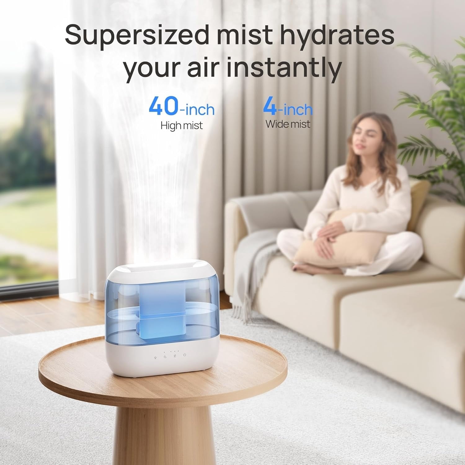 Humidifiers for Bedroom, 4L Top Fill for Large Room, 36H Runtime, 28 dB Quiet Supersized Cool Mist Air Humidifier for Baby Nursery, Plants, Indoor, Night Light, Easy to Clean & Fill, Blue