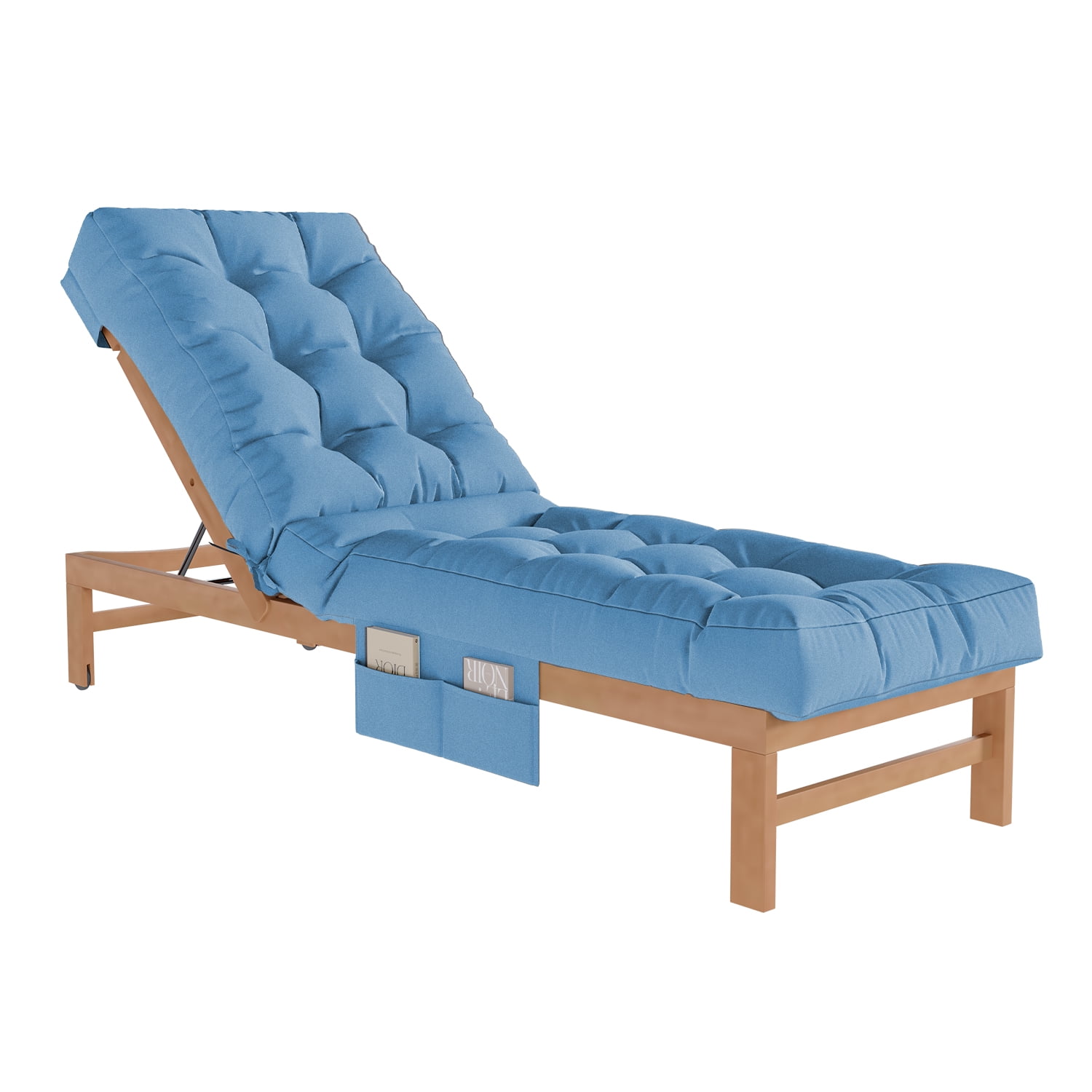 BaPiPro Sky Blue Outdoor Chaise Lounge Cushion with Side Pocket, Triple Non-Slip Fixation, All-Weather Durable & Soft Fabric, Thickened Padding, Ideal for Patio and Poolside Use