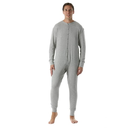 

9393-CHR-M #FollowMe Men s Solid Thermal Henley Onesie (Heather Grey Small)