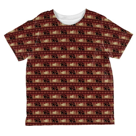 

Grizzly Bear Pattern Red All Over Toddler T Shirt Multi 2T
