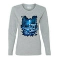 thumbnail image 2 of Tiger In The Snowy Night Animal Lover Womens Graphic Long Sleeve T-Shirt, Heather Grey, X-Large, 2 of 3