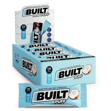 Built Bar Puff Collagen Protein Bars - Gluten Free, Coconut Marshmallow - 12ct