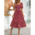 thumbnail image 2 of EASYBRAUS Women Floral Square Neck Puff Sleeve A Line Summer Dress Casual Midi Dress, 2 of 8