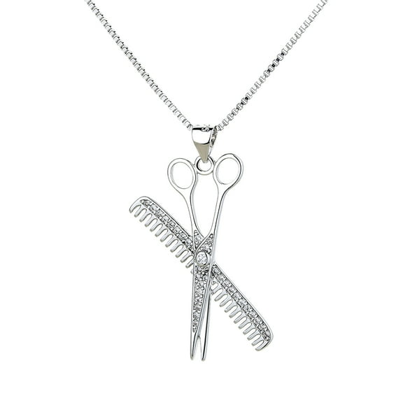 Amy and Annette 14K White Gold Plated Hair Stylist Necklace with Crystals