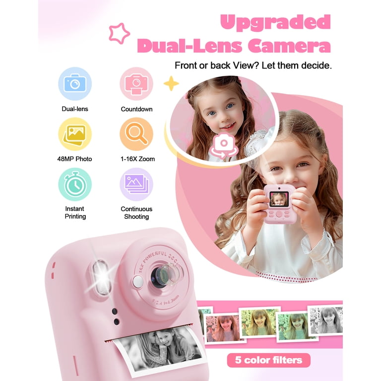 Appareil photo pour enfants, appareil photo numérique à impression instantanée 1080P pour enfants, cadeaux de Noël