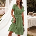 thumbnail image 2 of Fashion Beach Dresses for Womens 2026 Summer Plus Size Solid Color Short Sleeve V Neck Button Elastic Waist Hollow Out Dress, 2 of 8