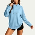 thumbnail image 4 of Women's Oversized Drawstring Hoodies Mock Neck Long Sleeve Curved Hem Pullover Soft Lightweight Tunic Sweatshirt Fall Fashion Tops Light Blue, 4 of 9