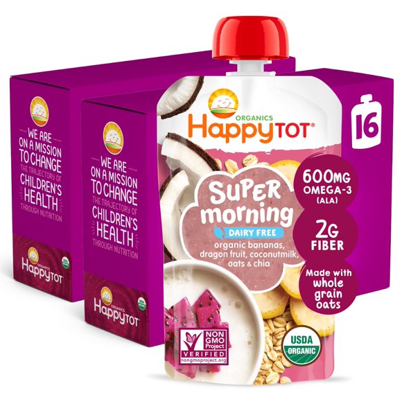 Bolsitas de comida para bebés HAPPYTOT Stage 4 Super Morning 120 ml x 16