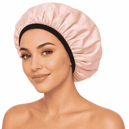 Keeygo Women's Reusable Waterproof Shower Cap, Triple Layer Terry Cloth Lining, Large, Beige