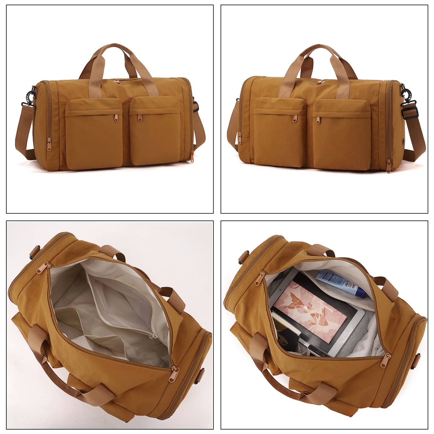 URSOFINE Duffle Bag with Shoes Compartment, Foldable Travel Duffel Bags for Men Women, Packable Travel Bag Waterproof Overnight Weekender Bags with Trolley Sleeve