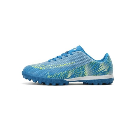 

Fangasis Girls Boys Football Shoes Comfort Soccer Cleats Lace Up Sneakers Mens Womens Athletic Shoe Sports Breathable Training Blue Short Cleats 9.5