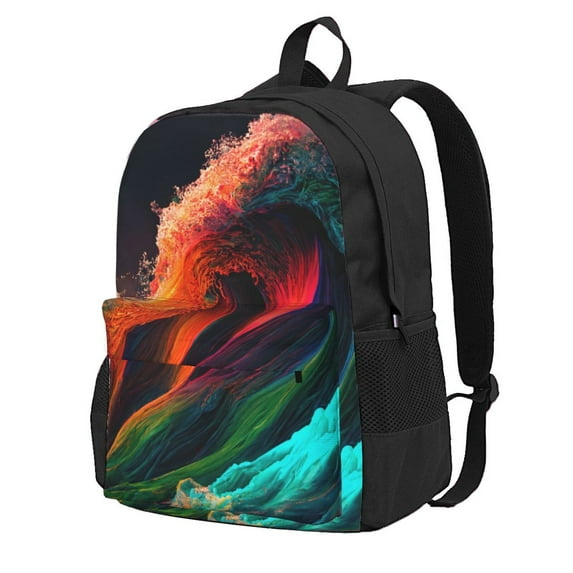 XMXY Colorful Waves Backpack Laptop Bag for Women, School Bookbag Lightweight Backpack for Travel Casual Work Backpack Black