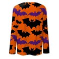 thumbnail image 5 of Camisa de manga larga con temática de Halloween para mujer, estampado de castillo encantado y murciélagos, top informal de otoño, 5 of 5