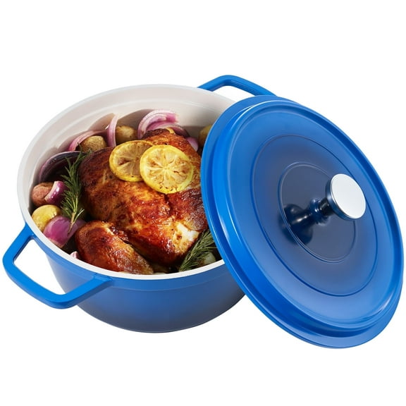 YIJ2 2.5 QT Enameled Dutch Oven,Cast Aluminum Dutch Oven Pot with Lid,Non-stick Enamel Coated Cookware for Bread Baking, Braising, Stews, Roasting,Blue