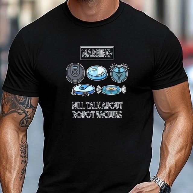 T-Shirt pour Homme, Simple et Propre, Décontracté et Relax, T-Shirt Graphique d'Été Décontracté à Col Rond et Manches Courtes pour Homme « WILL TALK ABOUT ROBOT VACUUMS », Grande Taille