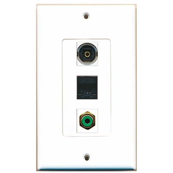 RiteAV - 1 Port RCA Green and 1 Port Toslink and 1 Port Cat5e Ethernet Black Wall Plate Decorative