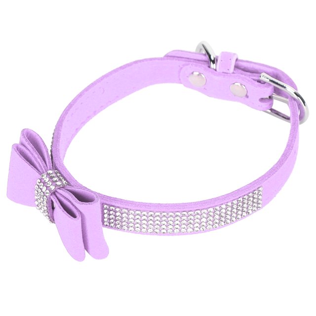 Collar para mascotas, Collar para perros con diamantes de imitación y lazo doble de microfibra de ante, Collar para mascotas con lazo de cristal, alta capacidad