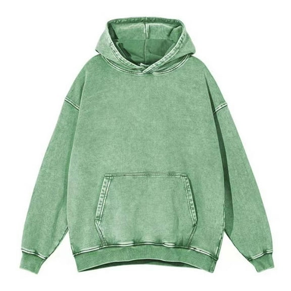 WEIYLL Hoodies for Women Trendy Unisex Washed Distressed Plush Cotton Vintage Heavyweight Light Green Fall Sweatshirts ,size XXXL