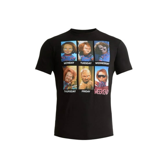 Men's Halloween Chucky Days of the Week Black Graphic T-Shirt - Small