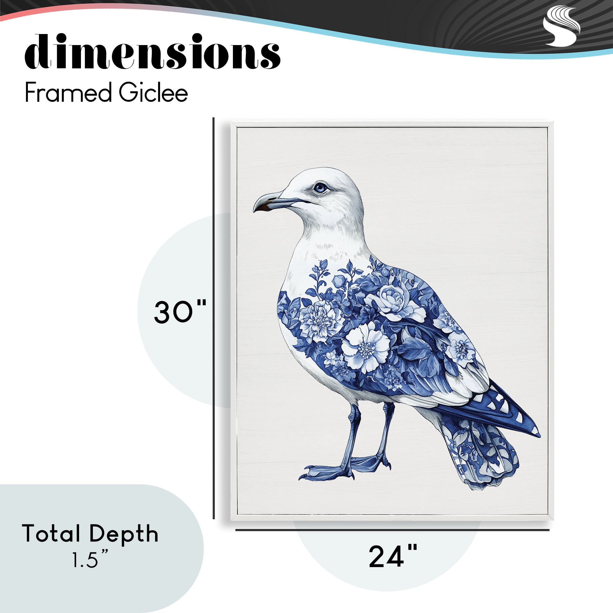 Funky Toile Seagull White Framed Giclee Art, design by Lettered and Lined
